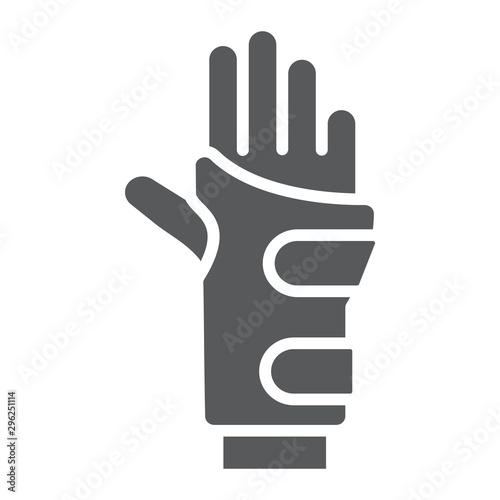 Wrist brace glyph icon, orthopedic and medical, arm bandage sign, vector graphics, a solid pattern on a white background.