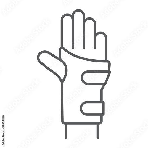 Wrist brace thin line icon, orthopedic and medical, arm bandage sign, vector graphics, a linear pattern on a white background.