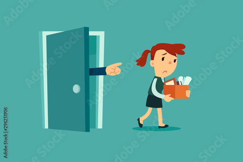 dismissed businesswoman walk out a door