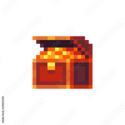 Сhest of gold pixel art vector illustration, design for logo, sticker, mobile app. Game assets 8-bit sprite.