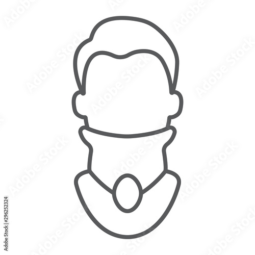 Cervical collar thin line icon, orthopedic and medical, neck bandage sign, vector graphics, a linear pattern on a white background.