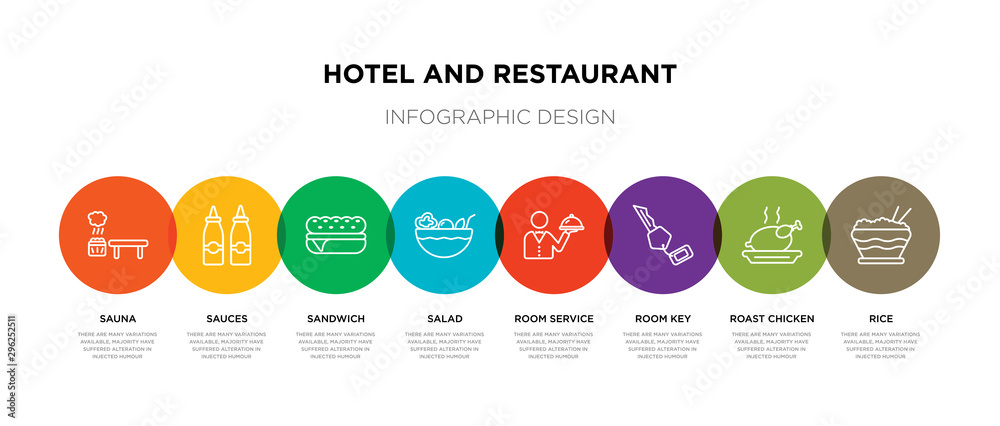 8 colorful hotel and restaurant outline icons set such as rice, roast chicken, room key, room service, salad, sandwich, sauces, sauna 8 colorful hotel and restaurant outline icons set such as rice, roast chicken, room key, room service, salad, sandwich, sauces, sauna