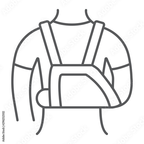 Shoulder immobilzer thin line icon, medical and healthcare, shoulder bandage sign, vector graphics, a linear pattern on a white background.