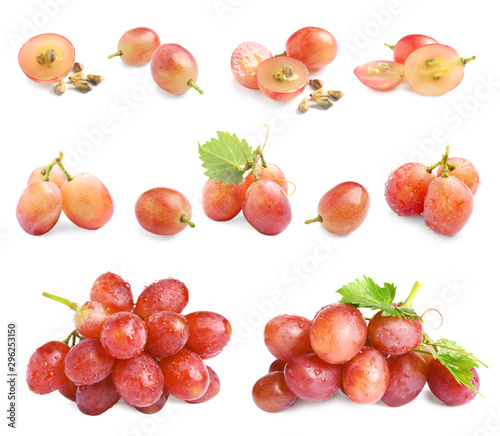 Fototapeta Naklejka Na Ścianę i Meble -  Set of fresh ripe grapes on white background