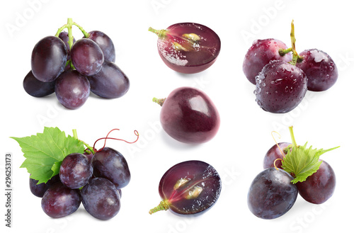Leinwand Poster Set of fresh ripe grapes on white background