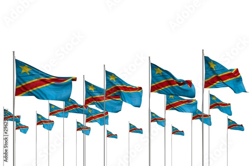 cute feast flag 3d illustration. - many Democratic Republic of Congo flags in a row isolated on white with free place for content