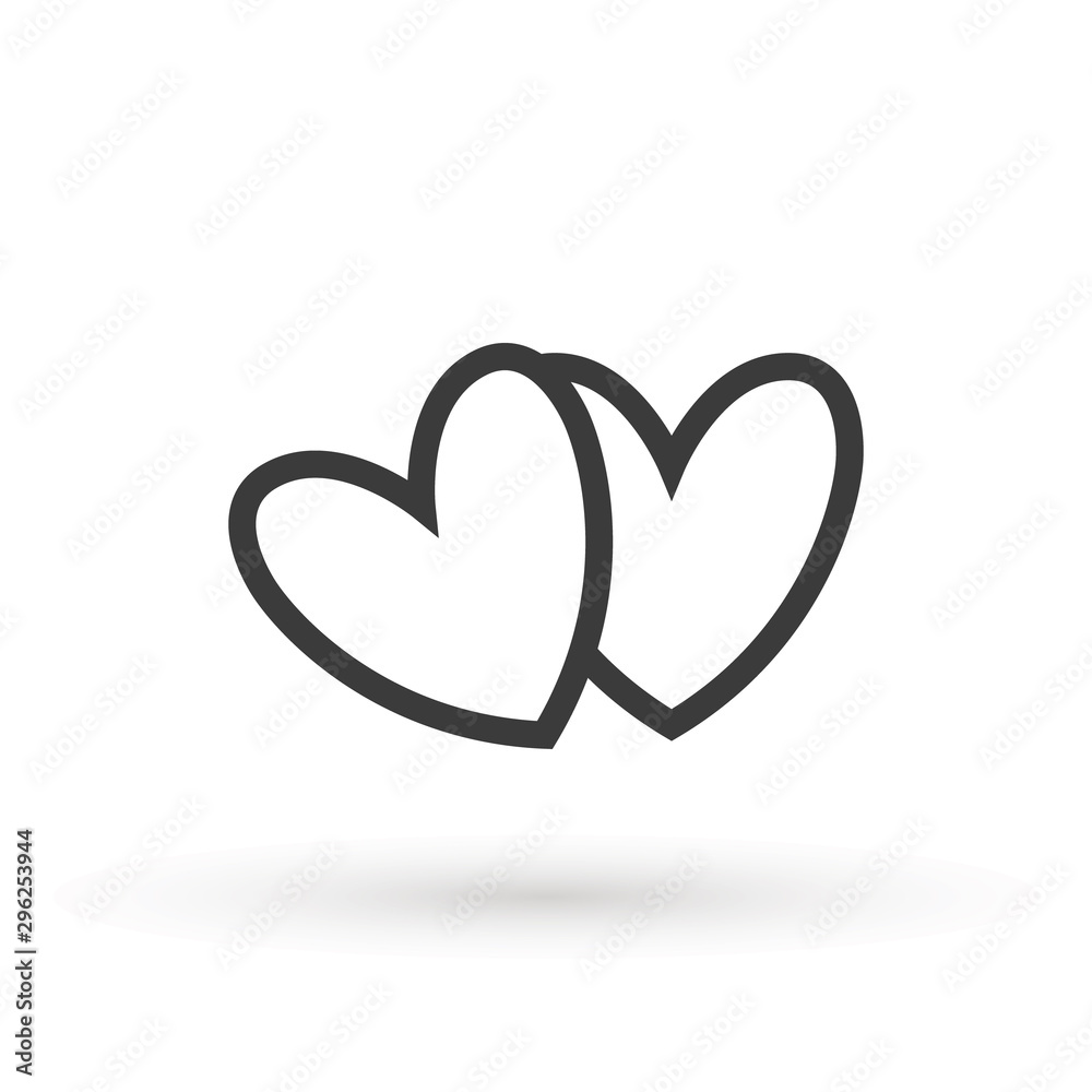 Two lovers hearts. Love symbol. Double heart Icon Vector. Valentine Icon Drawing