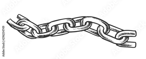 Iron Chain Protective Accessory Monochrome Vector. Separate Classic Chain For Bind And Safe. Linked Rings Engraving Concept Layout Hand Drawn In Vintage Style Black And White Illustration