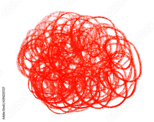 Red pencil scribble on white background, top view