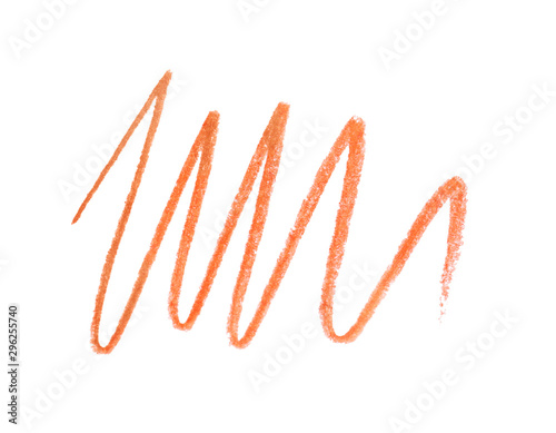 Orange pencil scribble on white background, top view