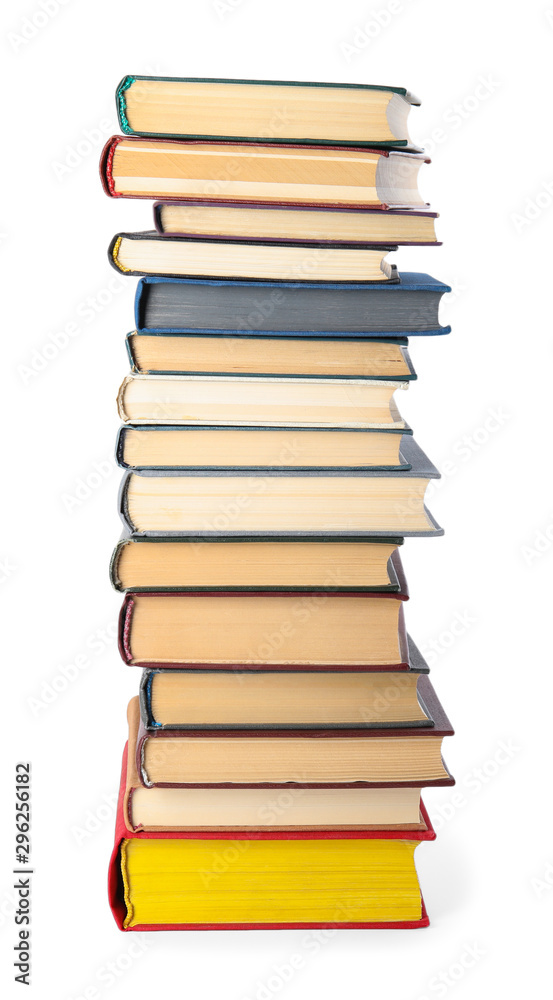 Stack of hardcover books on white background Stack of hardcover books on white background