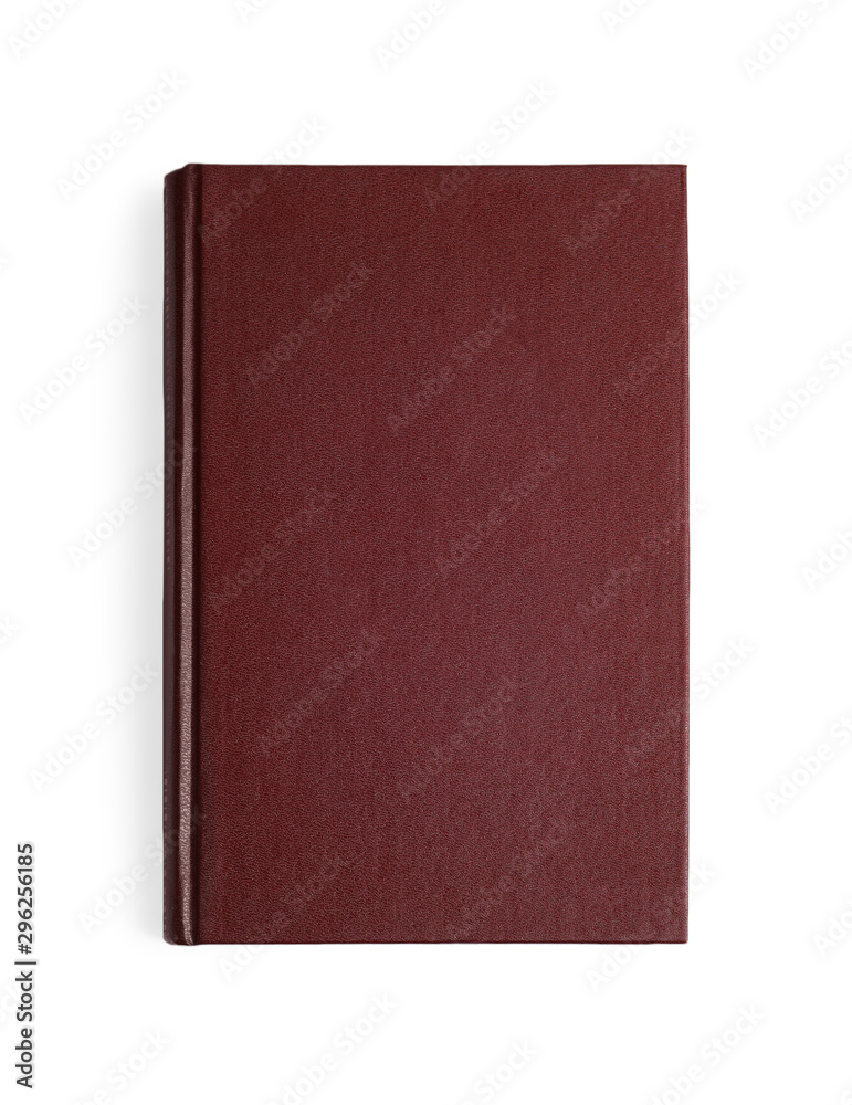 Book with blank brown cover on white background, top view Book with blank brown cover on white background, top view