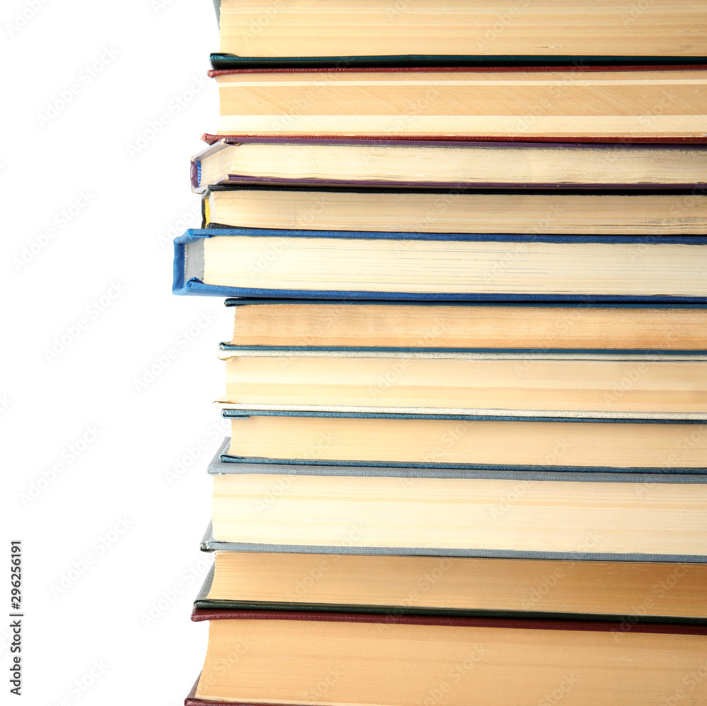 Stack of hardcover books on white background Stack of hardcover books on white background