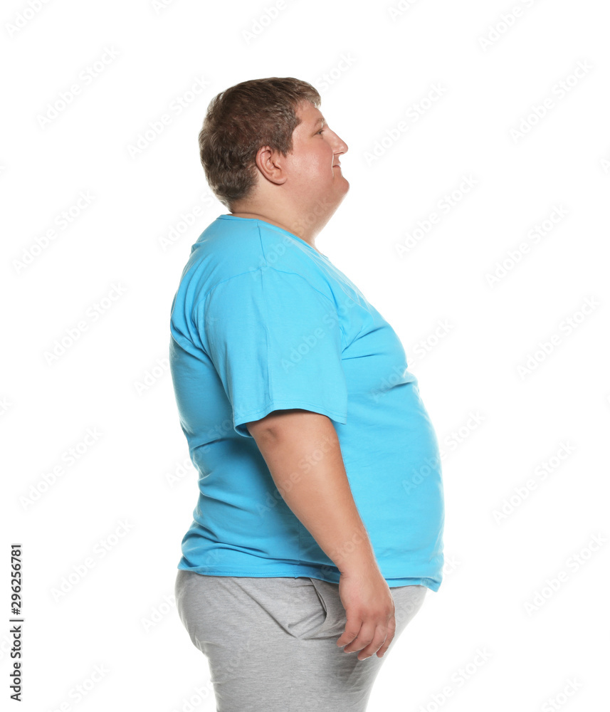 Obraz premium Portrait of overweight man posing on white background