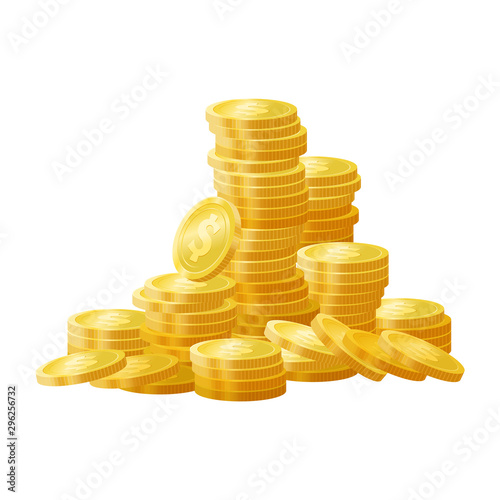 Golden shiny coins pile, stack vector illustration