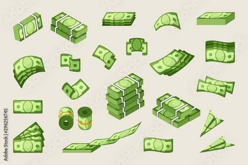 Paper cash single and stacked vector icons set