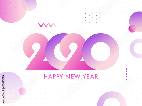 Happy New Year 2020 text and abstract element on white background can be used as greeting card design.