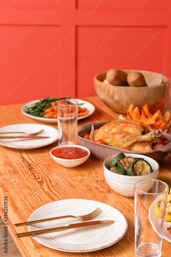 Table set for big family dinner Table set for big family dinner