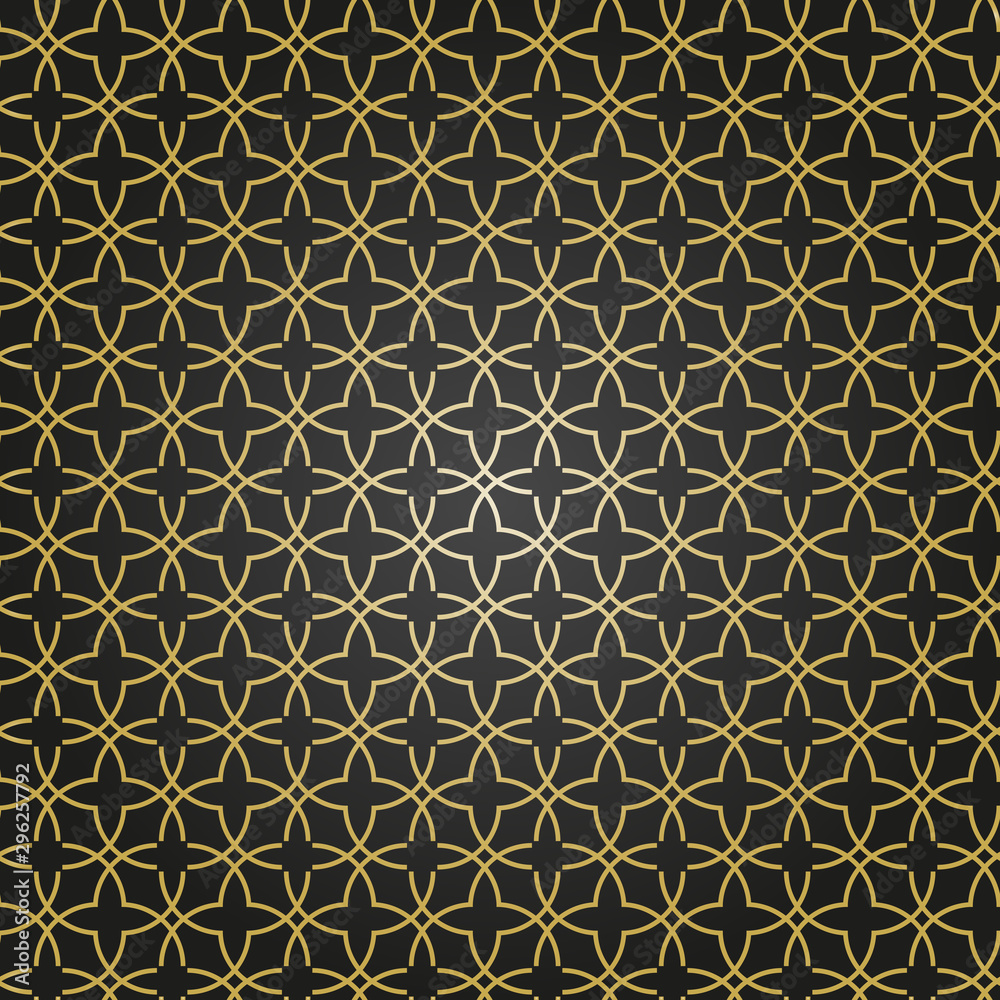 Seamless vector black and golden ornament in arabian style. Geometric abstract background. Pattern for wallpapers and backgrounds