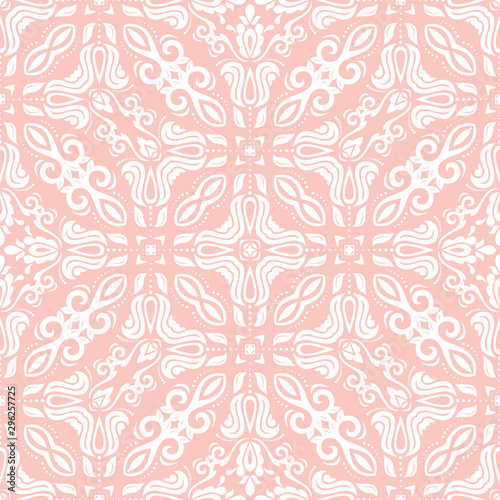 Classic seamless vector light pink and white pattern. Damask orient ornament. Classic vintage background. Orient ornament for fabric, wallpaper and packaging