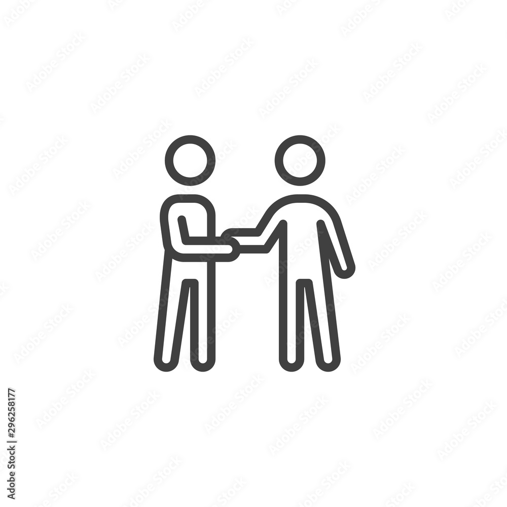 Friends handshake line icon. linear style sign for mobile concept and web design. Deal outline vector icon. Symbol, logo illustration. Vector graphics Friends handshake line icon. linear style sign for mobile concept and web design. Deal outline vector icon. Symbol, logo illustration. Vector graphics