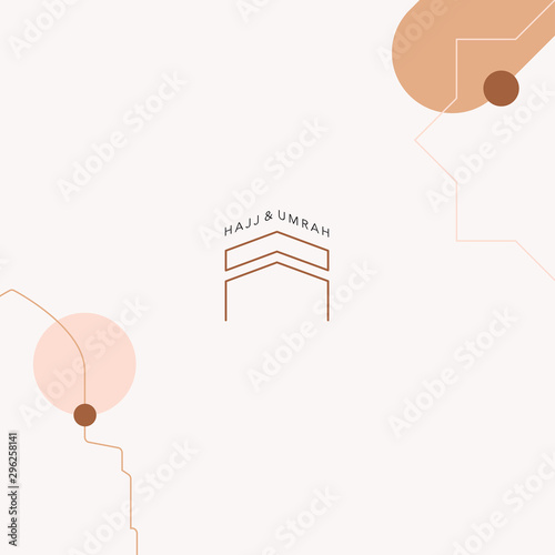 Hajj & Umrah minimal modern logo and Islamic element graphic on pastel color background