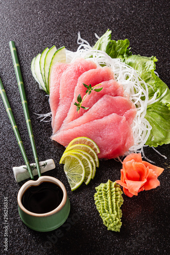 sashimi on the black background