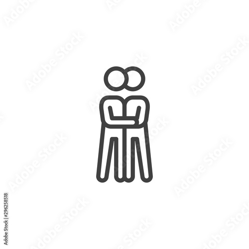Two people hugging line icon. linear style sign for mobile concept and web design. Hugging couple outline vector icon. Symbol, logo illustration. Vector graphics