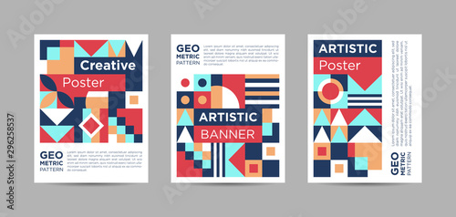 Photography Red, Beige, Tosca and Blue Abstract Triptych Poster Design
