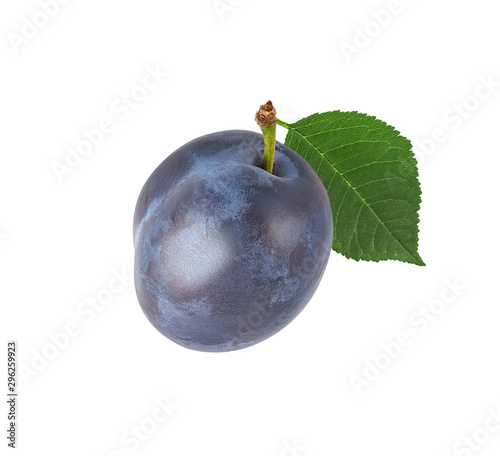 Plum with leaf isolated on white background with clipping path