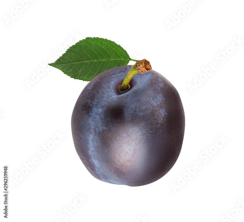 Plum with leaf isolated on white background with clipping path