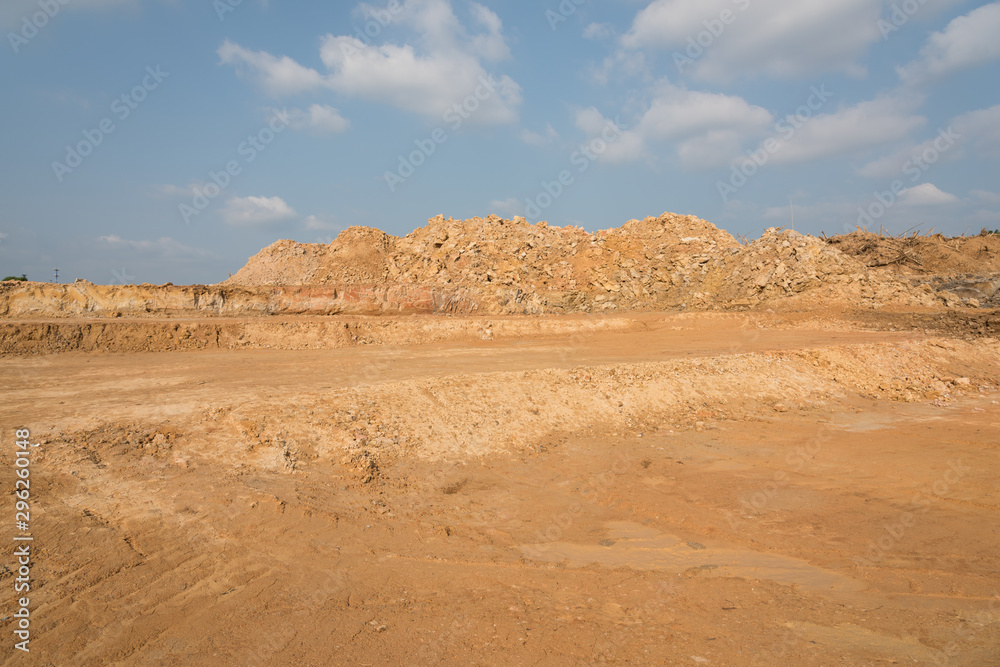 Earthwork heap space and sky landscape on construction site