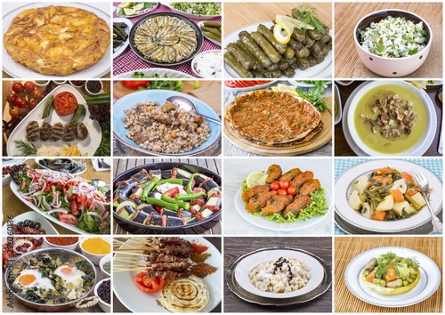 Traditional delicious Turkish foods collage