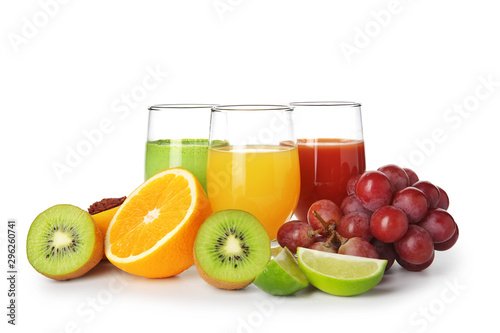 Fototapeta Naklejka Na Ścianę i Meble -  Glasses of fresh juice isolated on white