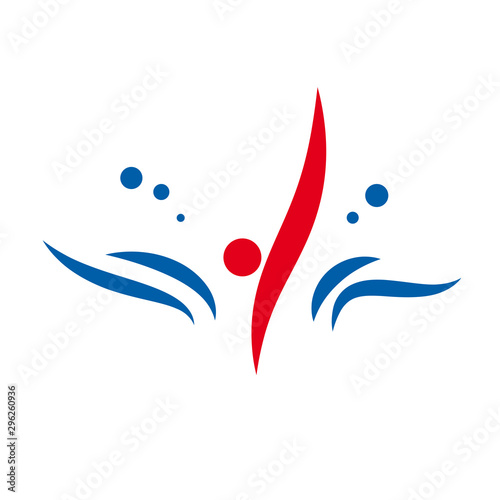 Dive into the water of a stylized person, vector logo for swimming pool