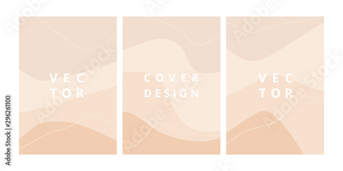 Simple set of abstract backgrounds with wave shapes in pastel colors. Modern design template with space for text. Minimal stylish cover for branding design. Vector illustration