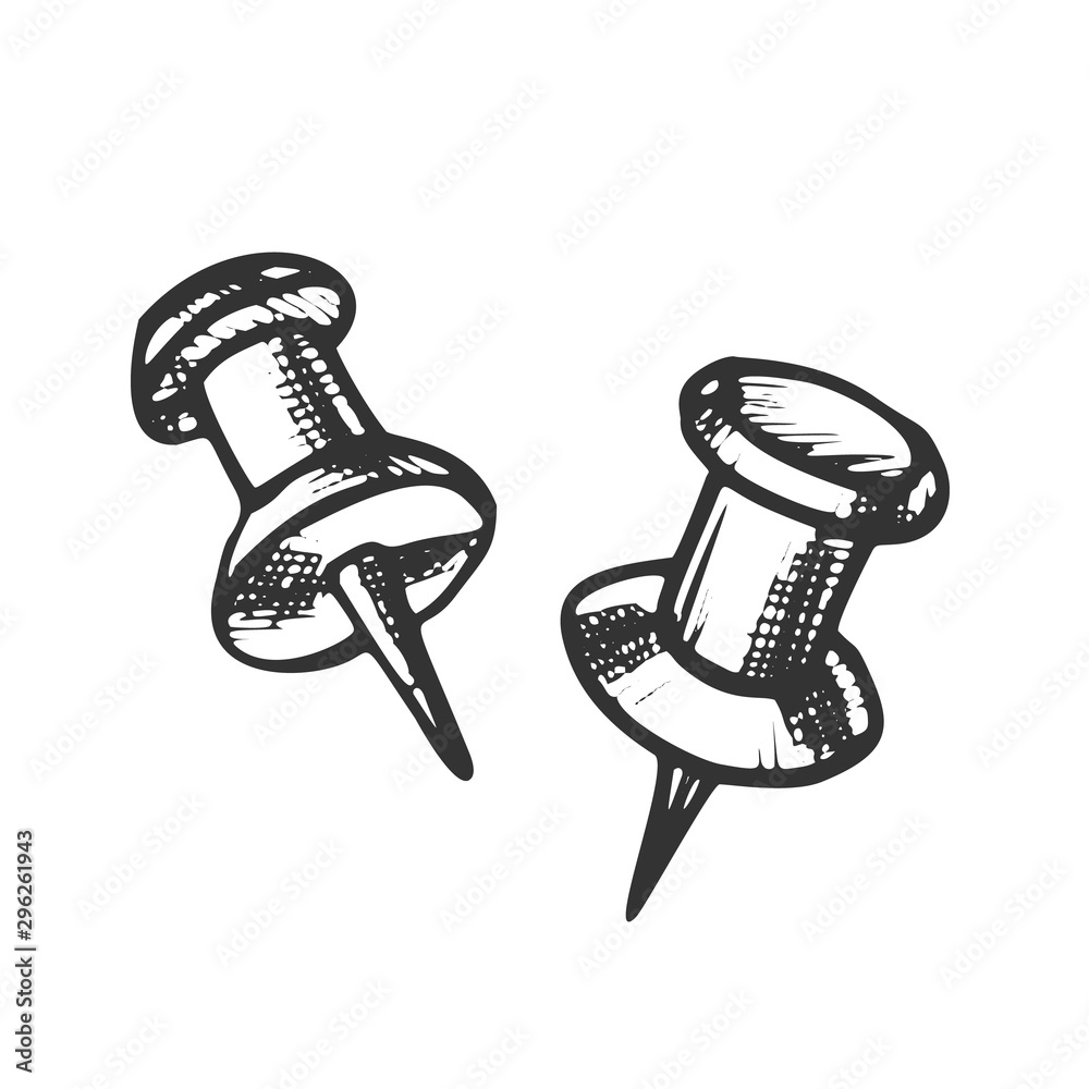 Thumbtack Push Pin Office Business Tool Ink Vector. Thumbtack Equipment