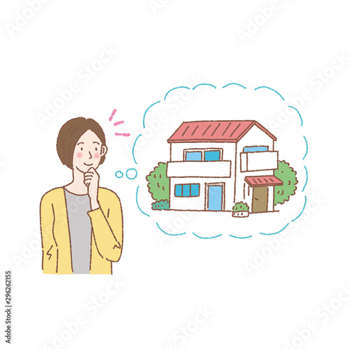 家のことを考える　女性　イラスト