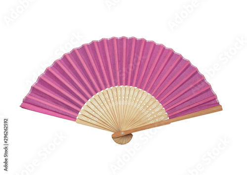 Asia style purple fan ,made of wood and paper isolated on white background. photo