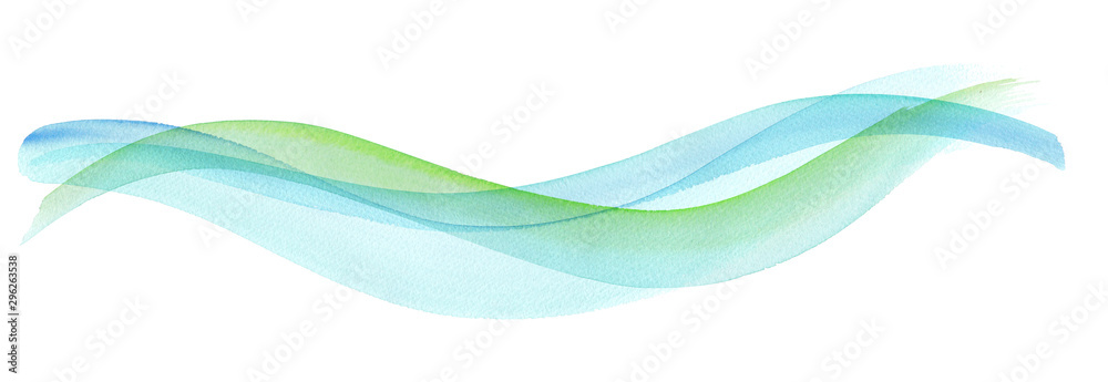透明な水、爽やかな風の抽象イメージ。水彩イラスト。