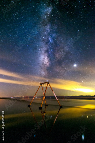 Swingset in the water and the Milky Way at the Salton Sea photo