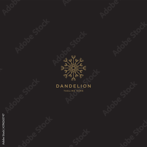 Dandelion Flower Logo Icon Design Template. Elegant, Luxury, Gold, Flower, Premium, Spa, Cosmetic, Boutique, Florist, Fashion, Modern Vector Illustration
