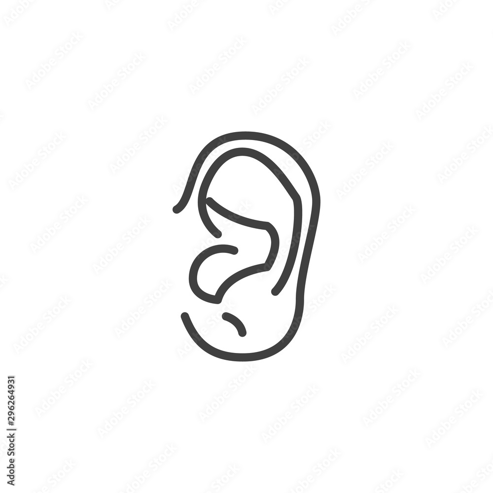 Human ear line icon. linear style sign for mobile concept and web design. human body part outline vector icon. Symbol, logo illustration. Vector graphics Human ear line icon. linear style sign for mobile concept and web design. human body part outline vector icon. Symbol, logo illustration. Vector graphics