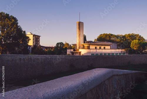 Modern architecture building Puccini movie teathre in Florence Tuscany Italy at dusk