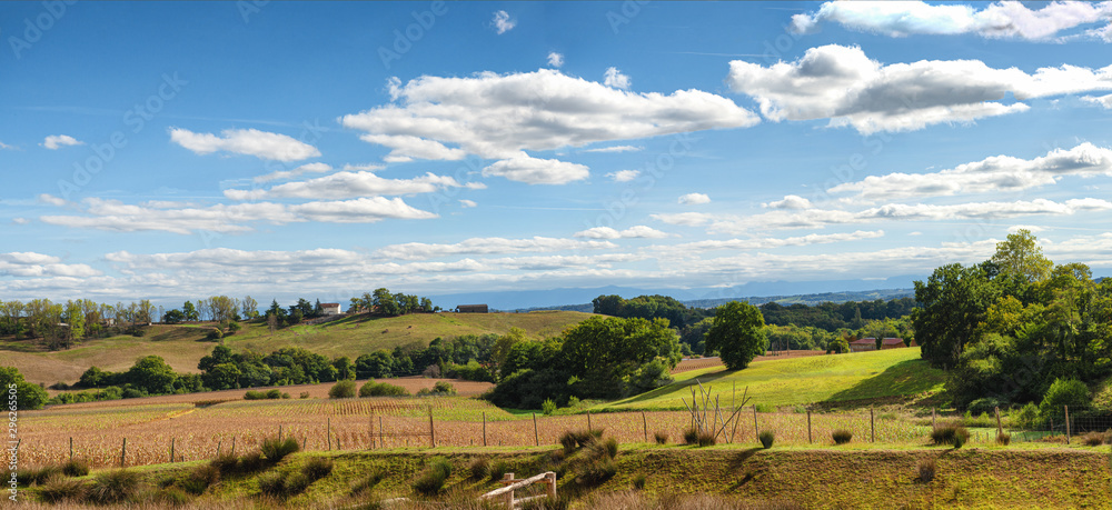view of the french countryside in the Pyrenees Atlantiques