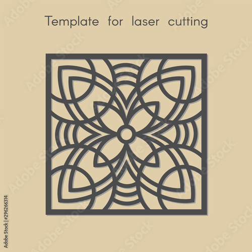Template for laser cutting. Square geometric background with flower for cut. Stencil for panels of wood, metal, plastic. Decorative stand.