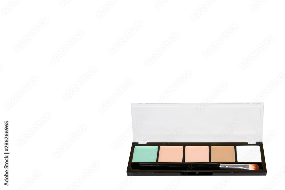 Color palette, eye makeup brush. Isolated background