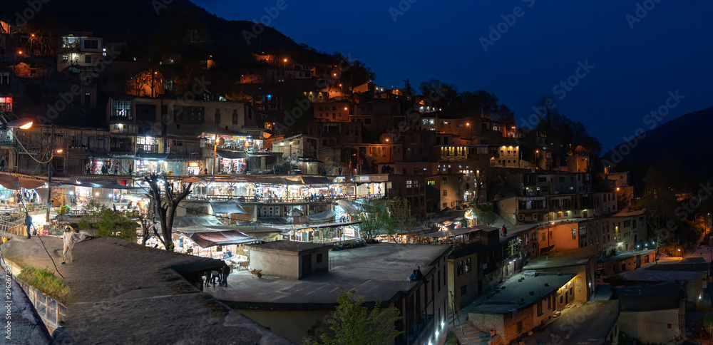 Traditional village of Masuleh in Gilan province at night, Iran