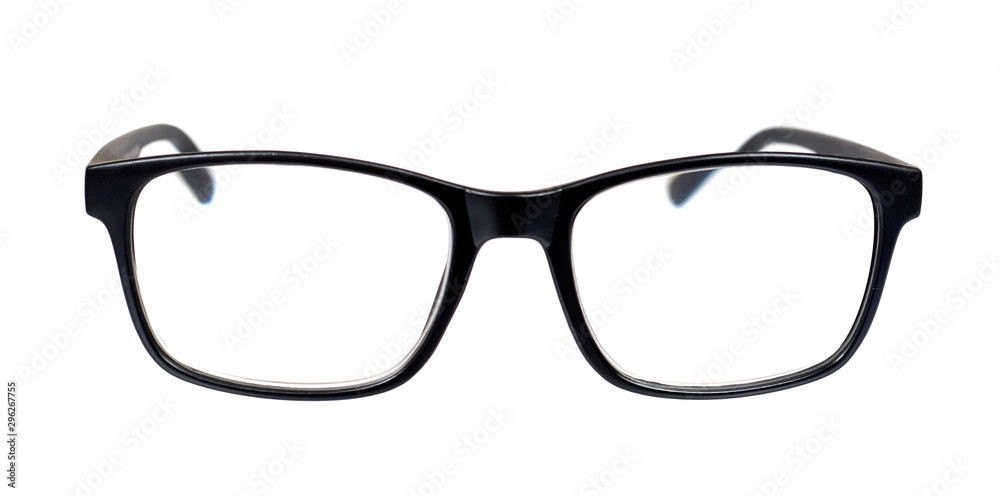 Black eyeglasses, eye optic correction tool. Isolated Black eyeglasses, eye optic correction tool. Isolated