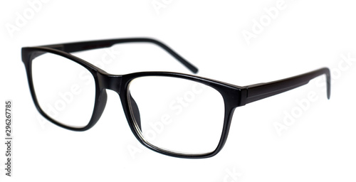 Black eyeglasses, eye optic correction tool. Isolated